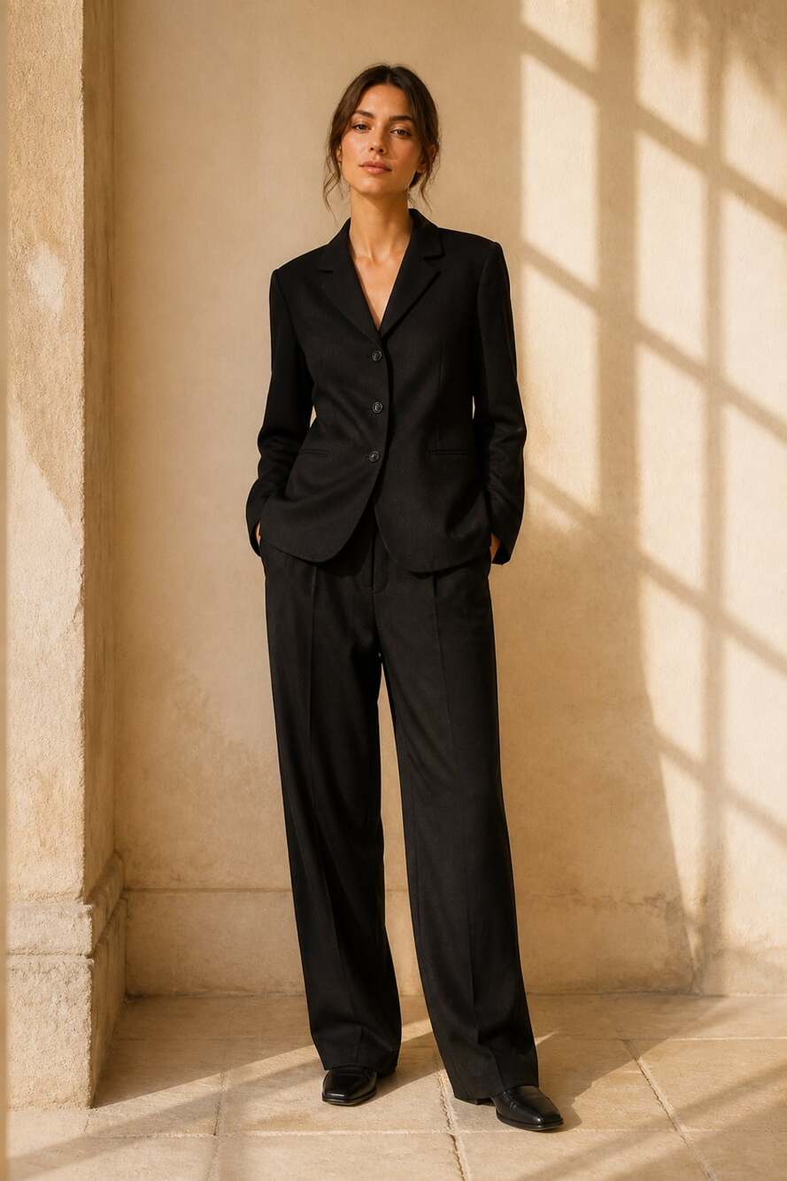 Briggs Pantsuit Set Size 12 Black Wool Two Button Blazer Pants